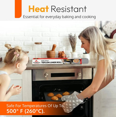 Mother and daughter baking with 75 Inch By 17 Inch Teflon Nonstick Liner Roll For Ovens Grills And Stovetops Cut To Custom Fit.