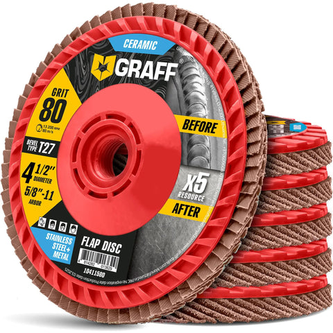 80 Grit Ceramic Flap Disc For 4 1/2 Inch Angle Grinder 5/8 Inch Arbor Pro Grade For Stainless Steel And Sheet Metal Fast Cutting And Smooth Finishing Durable Flap Wheels 5 Pack For Your Grind