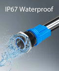 Latching Push Button Switch 1NO, IP67 Waterproof, 5-24V DC, 20A, Rugged Aluminum Alloy Body, With Wire Socket Plug, Blue 19mm, Perfect For Automotive, Marine, Security, Door Entry And DIY Projects, blue 19mm connector