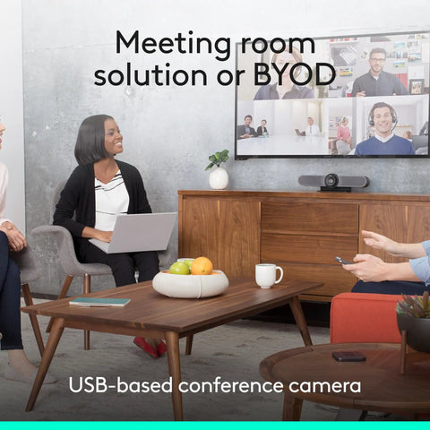 4K Video Conference Camera Rig With Three Built In Mics And 120 Degree Lens For Small Meeting Rooms Smooth Plug And Play Design in use in a meeting room.
