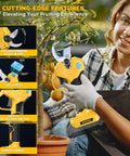 Woman using Beefy Brushless Electric Pruning Shears 20V Battery Compatible Cordless Garden Pruner with LED display and SK7 blades