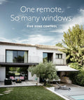 Modern house with patio, showcasing automated outdoor blinds, controlled by Telis 1 Patio Remote For Outdoor Blinds And Shades.