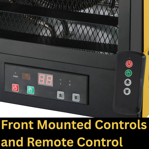 Heavy Duty Electric Forced Air Garage Heater With Remote Control 17060 Btu, front mounted controls and remote display.