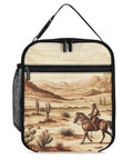 Insulated Lunch Box For Men And Women With West Desert Cactus And Cowboys Riding Horses Design Reusable Lunch Tote Bag