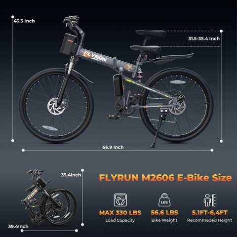 Folding Electric Bike With Peak 750W Power, All Terrain E Bike With 48V Removable Battery, Speeds Up To 25 MPH And Range Of 50 Plus Miles, Dual Disc Brakes And Full Suspension For City Streets And Trails, size chart