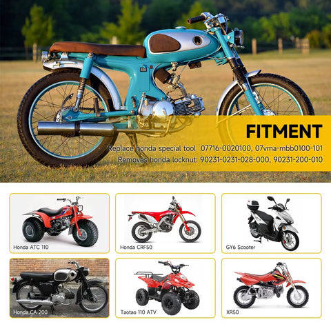 GY6 Stator Flywheel Puller Kit Beefed Up 24mm And 27mm With various motorcycles, ATVs, and scooters displayed