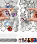 Hands holding badges from 200 PCS 32mm Button Maker Supplies Kit With Metal Blanks, Pin Backs, Mylar Films, Pre Cut Papers And Washers
