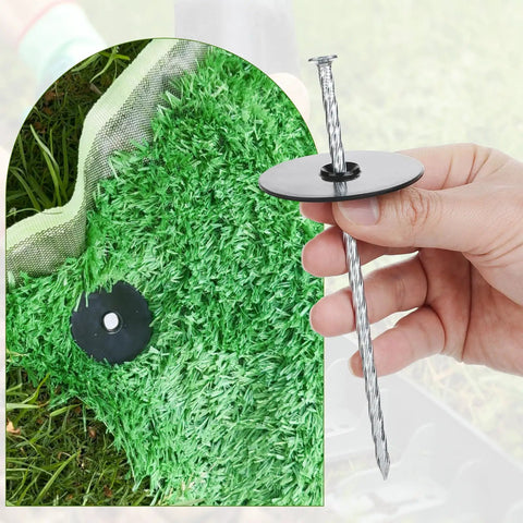 Pro Grade 50 Pack Landscape Fabric Stakes With Gaskets, 8 Inch Galvanized Spiral Turf Nails for artificial grass installation