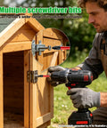 Man using a drill with screwdriver bits on wooden shed; Heavy Duty Countersink Drill Bit Set, 23 Piece Tapered Wood Bits With Plug Cutter, Slick Hex Shank, Adjustable Depth Rings, Pro Workhorse Kit With Sandpaper And Sturdy Carry Box.