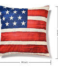 All American Patriotic Throw Pillow Covers Set Of 4 18 By 18 Inches Red White And Blue Decor For 4th Of July Memorial Day Veterans Day USA Outdoor Home Accent Vibes pillow cover with American flag design.
