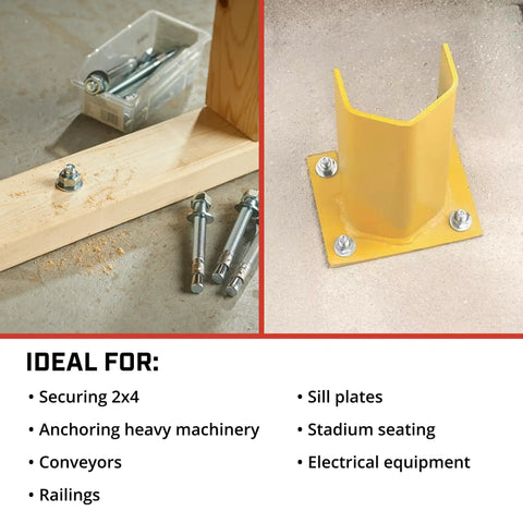 Three Quarter Inch Wedge Heavy Duty Concrete Anchors 10 Pack Stainless Steel Built Tough with Sill Plate and Machinery Support