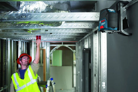 All In One Pro Grade Self Leveling Cross Line Laser With Plumb Points For Quick Leveling 65 Ft Range mounted on ceiling