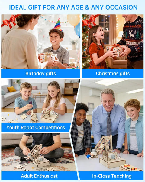Hands On Robotic Arm Kit For Kids And Teens Aged 8 To 16, Totally Fun Kid Friendly STEM Toy For Learning Coding, Motors, Microcontroller, Circuits, And DIY Engineering Projects. Gift uses