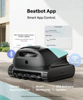 Sora 10 Cordless Pool Vacuum Robot For Inground And Above Ground Pools, 6800 GPH Suction, Mint Green, next to poolside