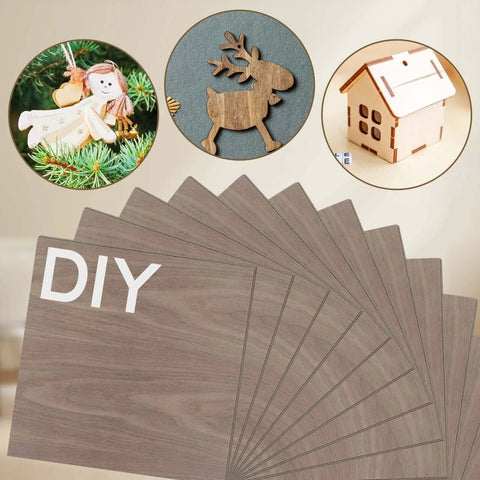 Walnut unfinished plywood sheets, 12 x 12 in, 3 mm thick, 12 pcs for DIY crafts and laser engraving