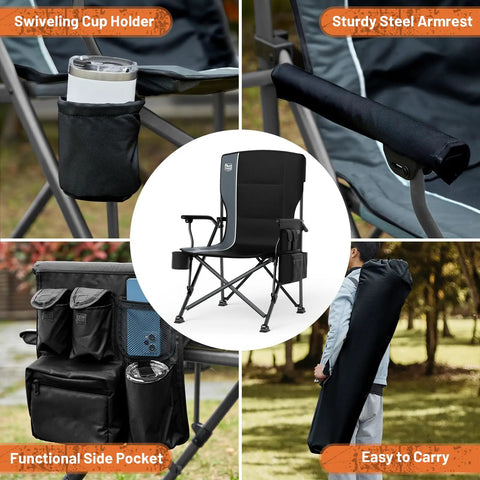 Oversized Folding Camping Chair With High Back Support 500 Lbs Capacity Extra Wide Seat Heavy Duty Steel Frame Built Tough