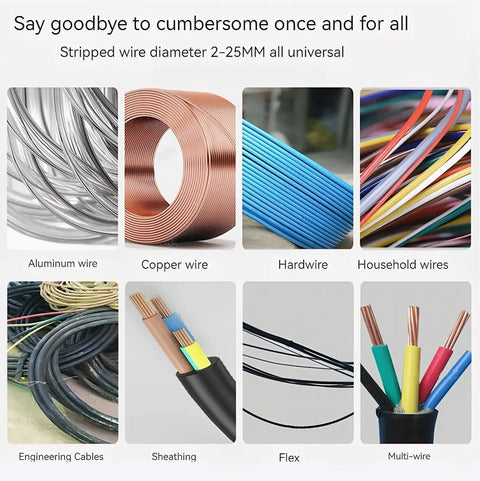 Various types of wires including aluminum, copper, and household wires for No Fuss Heavy Duty Hand Crank Wire Stripper Machine.