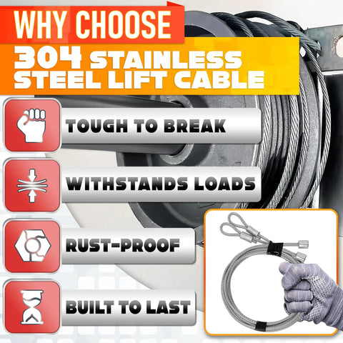 Heavy Duty 304 Steel Galvanized Garage Door Cables For 8 Ft Doors, 9 Ft 7 In Total Length, Rust Proof, Corrosion Resistant.