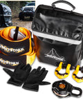 Beefy Off Road Winch Recovery Kit 8 Piece Set With 4x20 Tow Strap 4x8 Tree Saver 33000 Lbs Snatch Block Storage Bag Display
