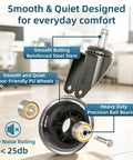 Upgraded Inline Style Office Chair Wheels 3 Inch Rubber Casters Universal Fit Set of 5 with smooth rolling features