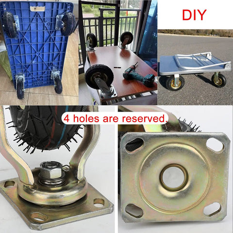 Hardcore Heavy Duty Swivel Caster Set Of Two Built Tough Pneumatic Rubber Wheels With Sturdy Steel Plates Quiet Shock Absorbing Design For Cart Dollies And Workbenches Smooth Roll Approved on DIY carts and workbenches.