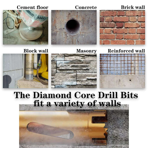 Amazon 2-inch dry core drill bits for cured concrete with rebar; 13in drilling depth, 10mm diamond segments