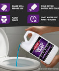64-ounce septic tank treatment being poured into toilet for No Fuss Septic Tank Treatment With Patented Bacteria Blend For Efficient Breakdown Of Paper Proteins Starch And FOG Reducing Odors And Preventing Clogs Safe For All Plumbing Systems Economical Quarterly Or On Demand For A Healthy Septic