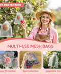 Woman harvesting apples with white organza gift bags 50 pack 8x12 inches drawstring bulk mesh bags for wedding favors.