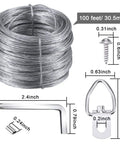 All In One Picture Hanging Kit With D Ring Hangers And Screws, Aluminum Sleeves, 100 Feet Wire, screwdriver shown