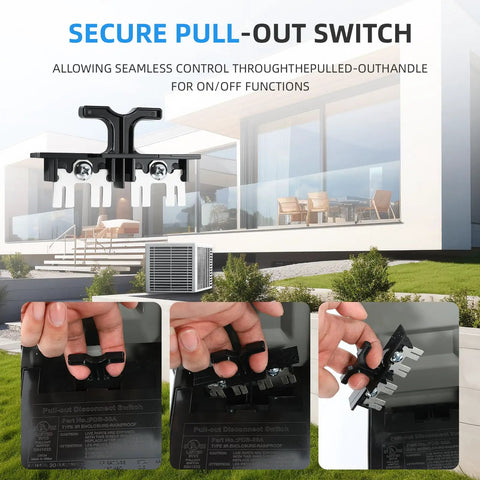 Heavy Duty Outdoor AC Disconnect Switch 30 Amp Pull Out Breaker showing secure pull-out feature for 120 240VAC systems.