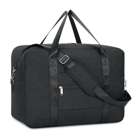 Foldable Travel Duffel Bag 30L Fits Underseat Personal Item 18x14x8 For Women And Men Carry On Luggage in black with strap