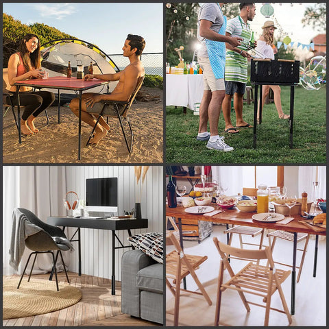 Heavy Duty Adjustable Table Leg Extenders deliver two game changer heights at three point five and five inches, shown in various settings.