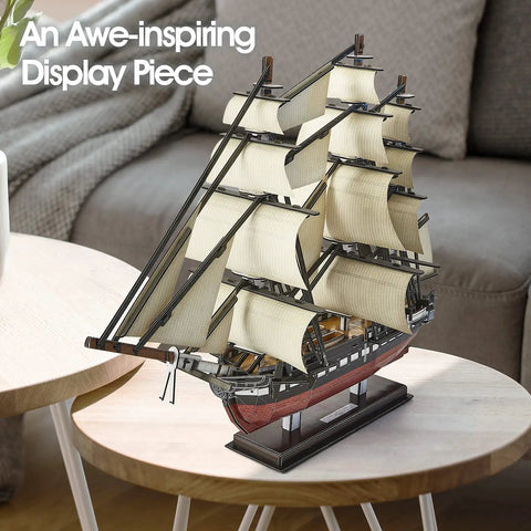 USS Constitution 3D Ship Puzzle For Adults And Teens Realistic Sailing Boat Model Kit 193 Pieces displayed on a table
