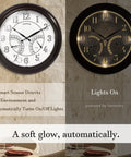 Must Have 24 Inch Indoor Outdoor Lighted Clock With Self Illuminated Face Waterproof 3 In 1 Weather Station Including Thermometer And Hygrometer Metal Clock In Oil Rubbed Bronze Finish Night Light