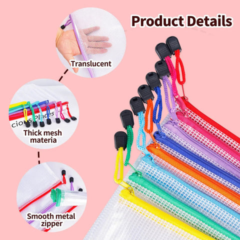 24 Piece Mesh Zipper Pouch Set For Organization In 8 Sizes And 8 Colors Waterproof Clear Travel Pouches With Zippers details