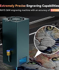 30W Laser Engraver Module For DIY Projects with precision engraving on metal surface featuring a cat design.
