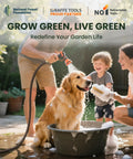 Family washing a dog outdoors using Retractable Garden Hose Reel One Half Inch By One Hundred Feet Built Tough Heavy Duty.