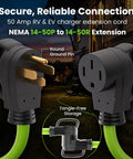 Hella Durable 15 Ft 50 Amp Extension Cord Tough As Nails Waterproof RV Charger Cable With NEMA 14 50 Plugs for secure connection.