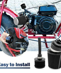 Upgraded Mini Bike Air Filter Adapter Kit For Predator 212cc And Coleman CT200U, installed on red go-kart engine, 62mm filter visible.