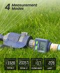 Brass Inlet And Outlet Water Flow Meter With 180 Degree Screen Flip for garden sprinklers showing 4 measurement modes.