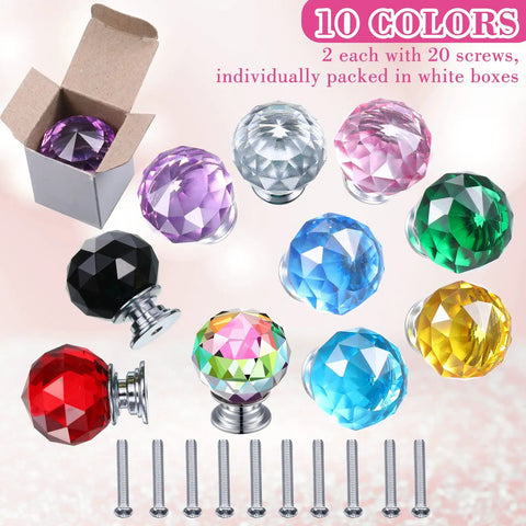 Crystal Drawer Knobs Set 20 Pcs Diamond Dresser Knobs 30mm Multicolored Cute Style With Included Screws For Cabinets Drawers Wardrobe Kitchen Bookcase Home Decor