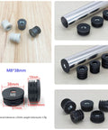 Six Pack 1.5 Inch Threaded Tube Plugs for Furniture Legs With M8 Screw Holes Black Plastic Round Nut Plugs in multiple angles