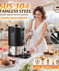Boss Level 50 Cup Coffee Urn With Temperature Control And 1200W Power For Office Party Catering, shown with cupcakes on a table