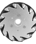 Silver 127mm omni directional wheel kit featuring 12 rubber rollers for DIY robot car projects, enabling smooth 360-degree movement.
