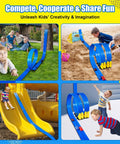 Children playing on Flexible 15 Ft Race Track For Kids 3 Plus Fun Dual Lane Rolls Up Portable Car Track Compatible With Hot Wheels And Diecast One Sixty Fourth Cars Suction Cup Base Easy Storage Blue outdoors and indoors.