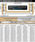 12-Inch Drawer Slides With Lock, Silver Finish, Heavy-Duty Steel Rails For Smooth, Quiet Full-Extension Opens, Easy Install, Ideal For Kitchen Cabinets, Tool Chests, Desks, And DIY Upgrades. measurement diagram