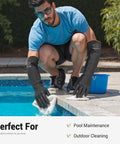 Man cleaning pool with Heavy Duty Chemical Resistant Latex Gloves 18 Inch Waterproof Puncture Resistant For Industrial Cleaning