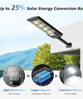 Built Tough Heavy Duty Solar Outdoor Flood Lights With Smart Motion Sensor And Dusk To Dawn Automatic Activation And Ultra Bright IP66 Waterproof Wireless Security Spotlights For Backyard Gate Driveway mounted on a wall with solar panel.