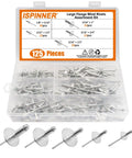 125 Piece Large Flange Aluminum Blind Rivet Set With Pop Rivets Assortment Kit, DIY Projects, Heavy Duty, Silver, displayed in box