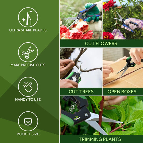 2 Pack Microtip Pruning Shears With Straight And Curved Blades For Flowers And Leaves Soft Grip Stainless Steel Pruners in use.